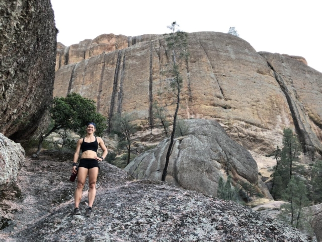 Emily and the rocks at Pinnacles National Park
