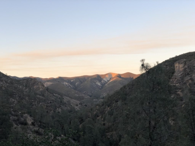 Sunset on mountains in Pinnacles National Park