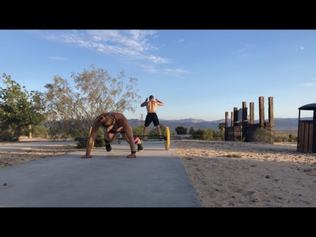 Hang cleans and burpees in Joshual Tree