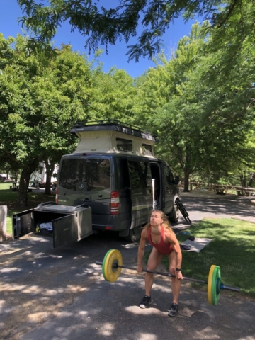 Emily Kramer doing some clean and jerks at copperfield campground