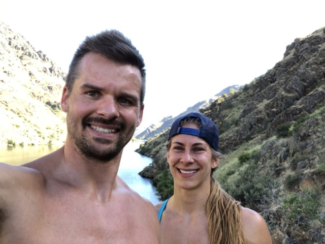 Joe Bauer and Emily Kramer running on the Hells Canyon trail
