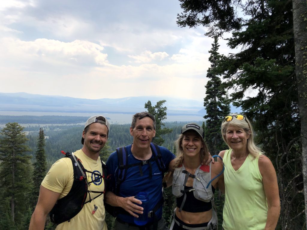 Joe, Chuck, Emily, and Sue hiking in Grand Tetons