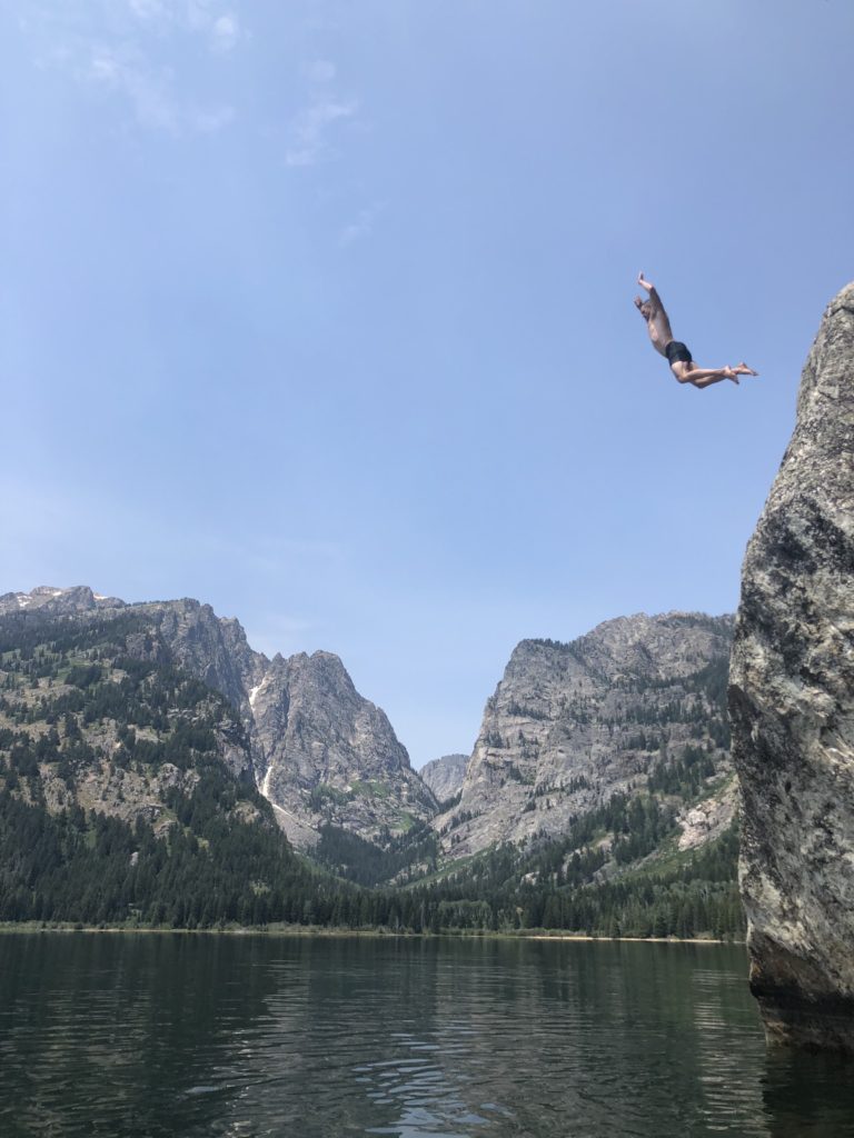 Joe rock jumping at Phelps Lake