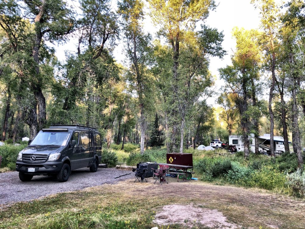The Grand Tetons campsite with van by Joe and Emily