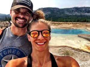 Emily and Joe in Yellowstone at old failthful