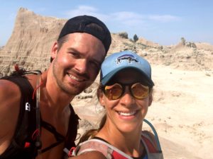 Joe and Emily Trail Running in Badlands National Park on a hot day