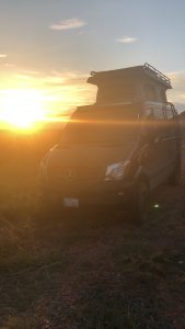 Amazing sunset with sprinter van at Scoria Pit