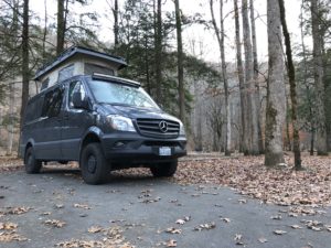 Pop top Sprinter In Great Smoky Mountains campground