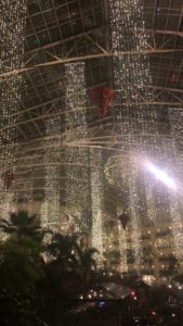 Christmas lights at Gaylord hotel hanging from roof