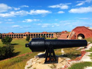 Canon at Fort Jefferson with Fort in background