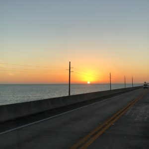 Driving the Overseas Highway during sunset