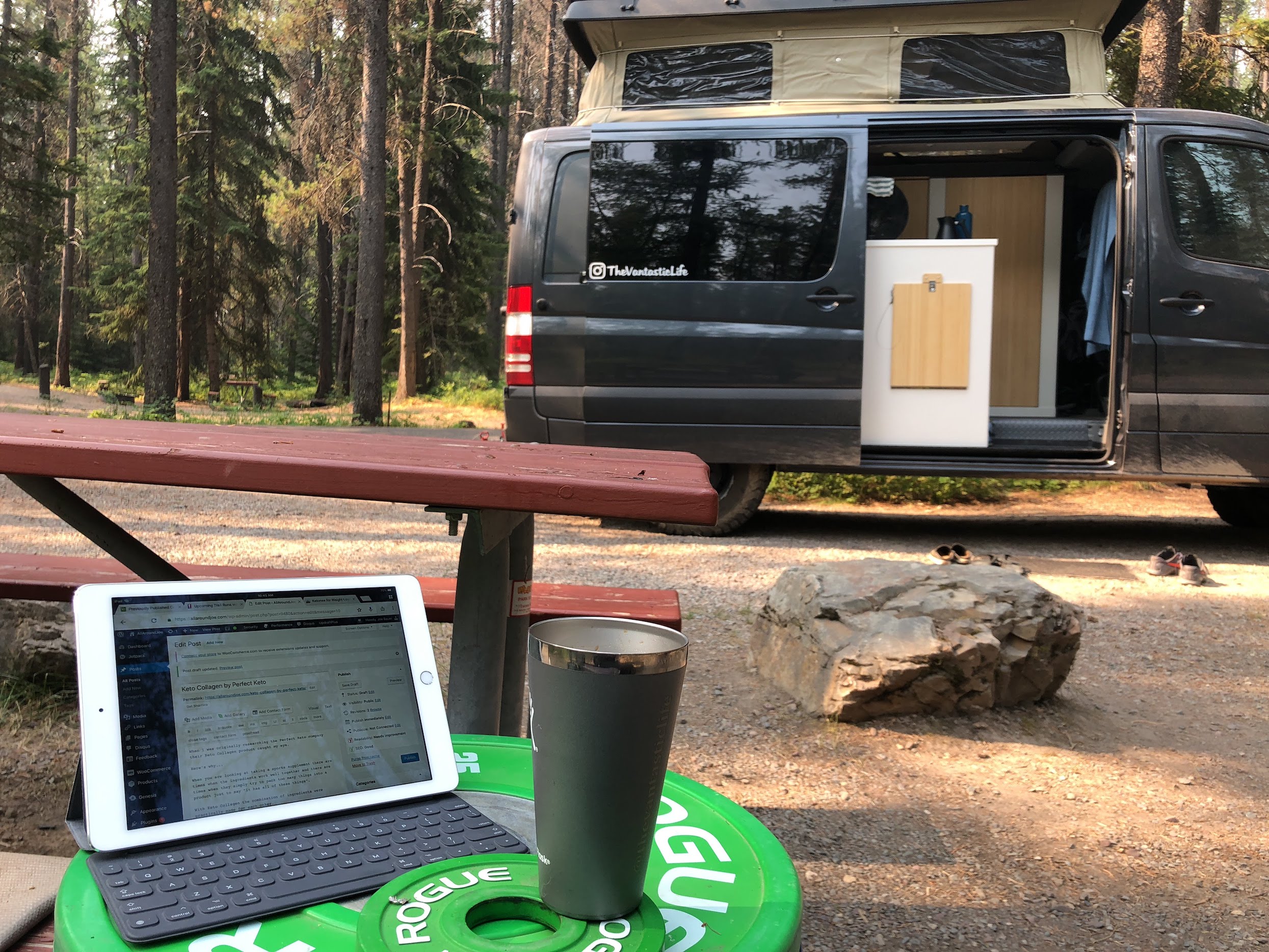 iPad and Sprinter van working from the road full time