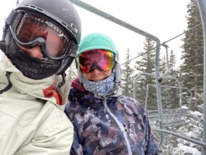 Joe and Emily Snowboarding at Eldora Mountain on the ski lift