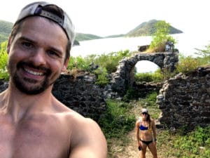 Joe and Emily at ruins at US Virgin Islands National Park