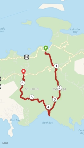 Trail Running in US Virgin Islands National Park Garmin map