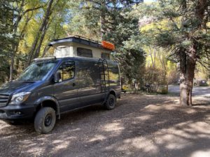 Sprinter van at Telluride Campground in Fall