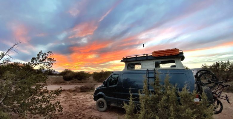 Campsite in Sedona with WeBoost up and sunset