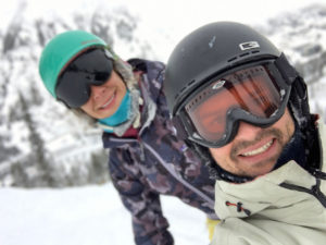 Emily and Joe snowboarding at Snowbird
