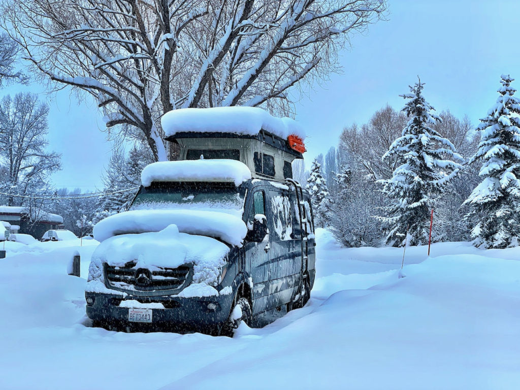 Snowy van at Fireside Resort - Jackson WY. Great place for Campgrounds for Full-Time Working RV'ers! 