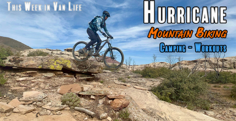 TWVL - Van Life Hurricane Mountain Biking - Camping - Workouts with Joe jumping off a ledge at Guacamole Mesa