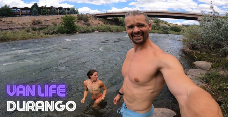 Hanging out in a Durango river after a workout and some mountain biking