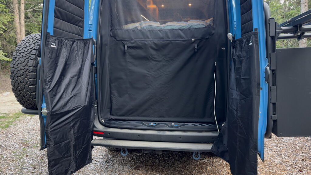 Van life sprinter van rear inclosed outdoor shower - private