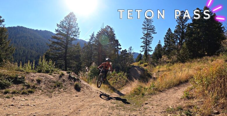 Emily jumping mountain bike on Teton Pass trails Fuzzy Bunny