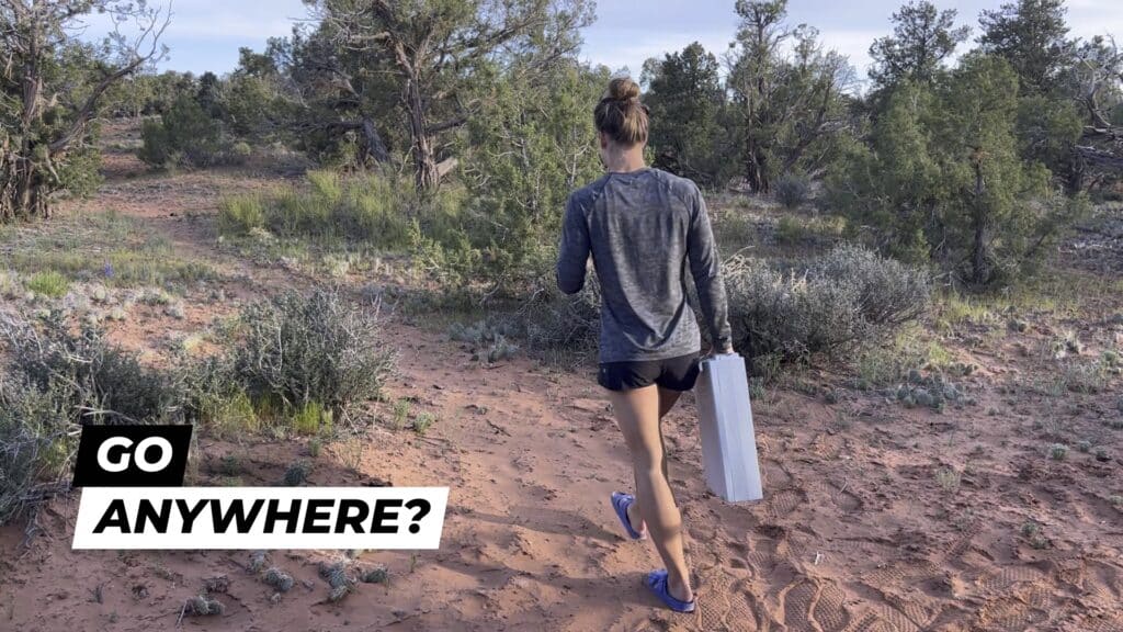 Emily using the Cleanwaste Go Anywhere portable toilet in sedona