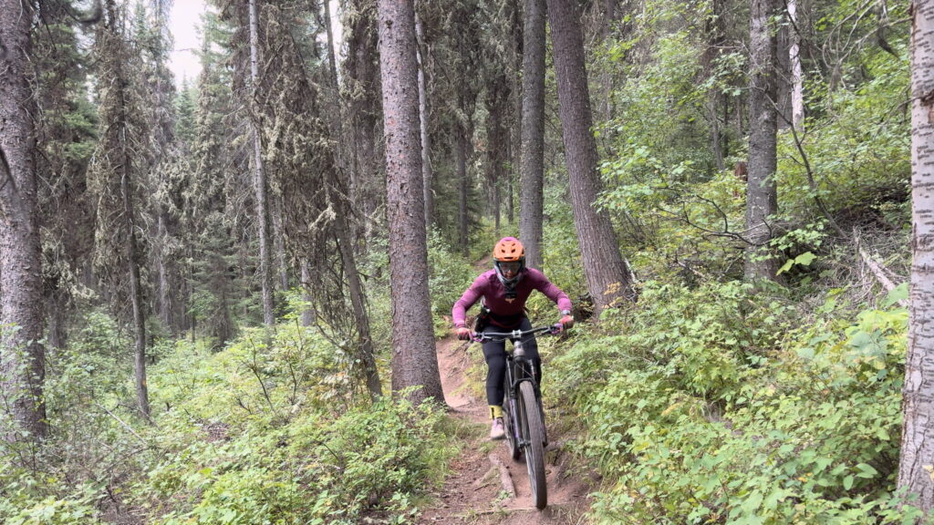 Riding an Evil Wreckoning mountain bike