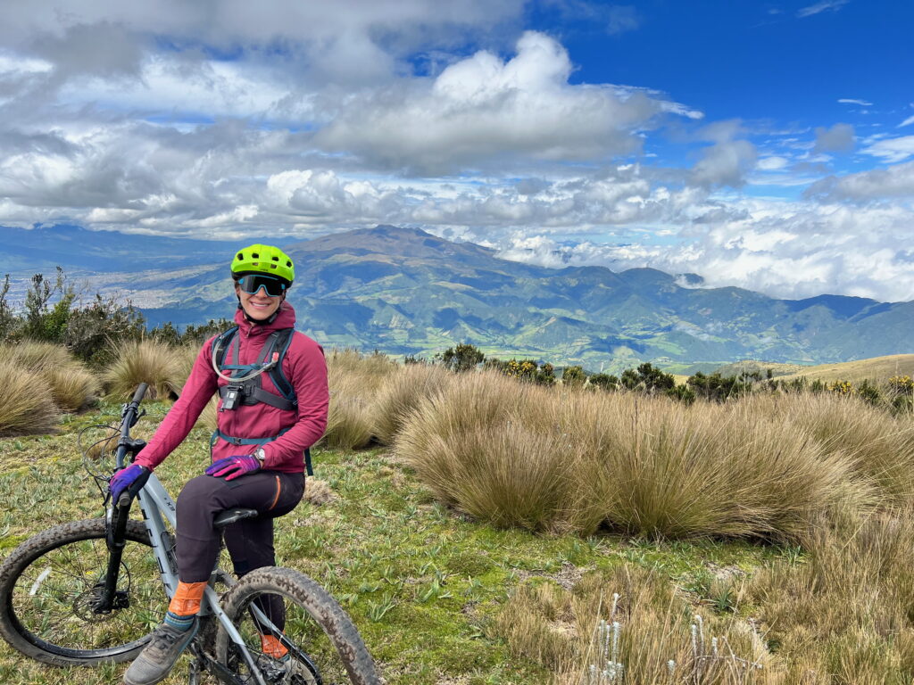 Wearing Patagonia nano air light hoodie on Trek bike