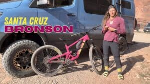 Emily getting ready to review the 2024 Santa Cruz Bronson