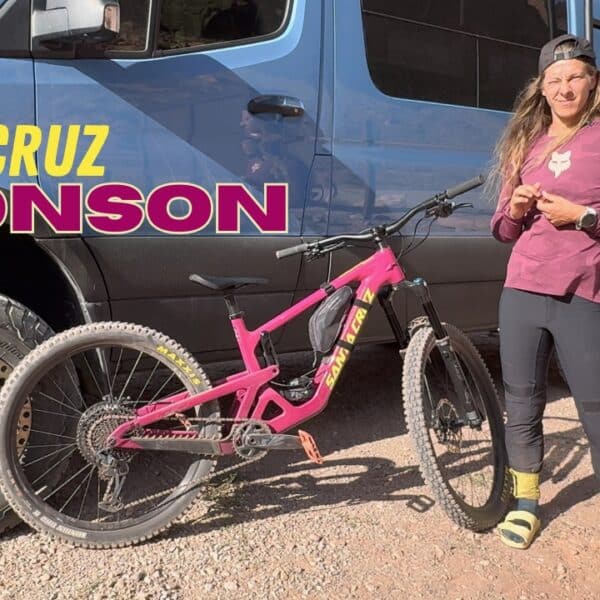 Emily getting ready to review the 2024 Santa Cruz Bronson