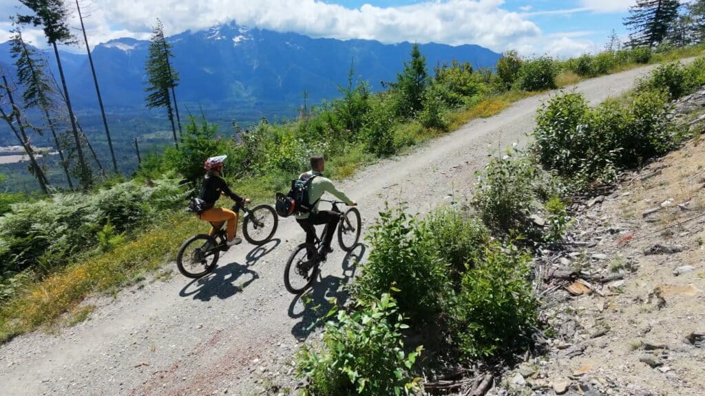 Riding the Rallon RS up the hill in Darrington