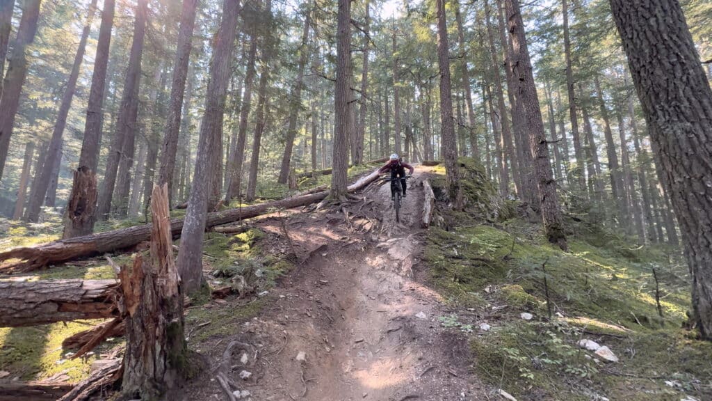 Emily riding slabs on the MTe in Whistler